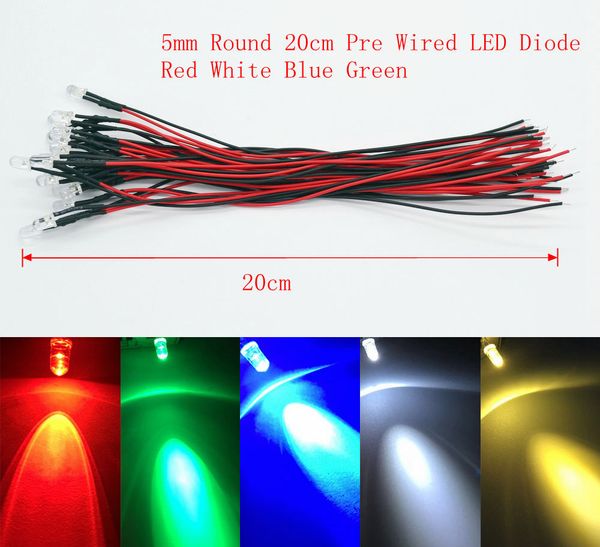 100pcs 5mm Blanco Cálido 12v Dc Led Lámpara Light 20cm Pre Con Cable Blanco Cálido Led Bombilla