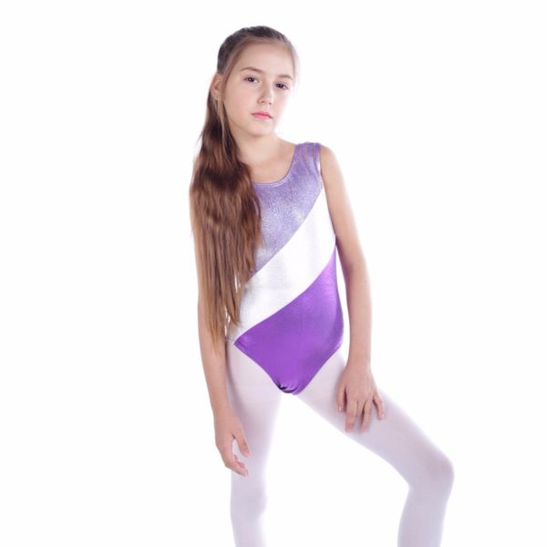 

gymnastic leotards kids ribbon sleeveless dance leotards training biketard dancewear practice costume t8, Black;red