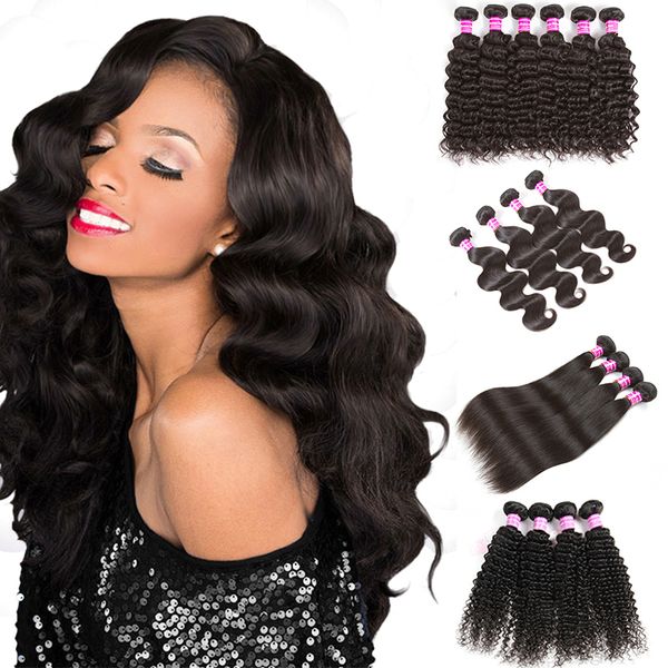 

8a mink brazilian body wave virgin hair weaves bundle deal straight water deep wave curly human hair extensions kinky curly human hair weave, Black