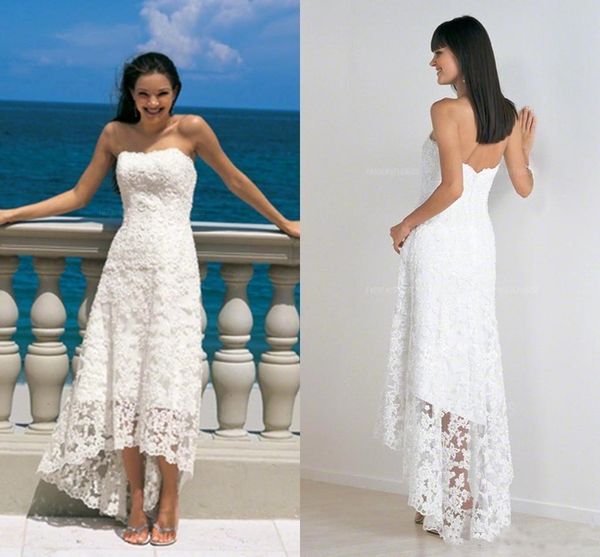 

2018 summer simple sweetheart appliques beach wedding dresses sleeveless high low bohemia plus size wedding bridal gowns custom made, White