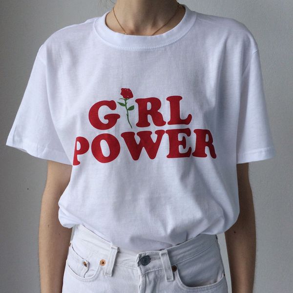 

girl power t shirt short sleeve fashion slogan feminist tumblr rose cute tee blogger tees t-shirt loose outfit new, White