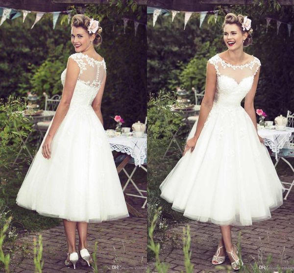 

Страна Чай Длина Свадебные Платья 2019 Совок Аппликации с Открытым Вырезом Иллюзия