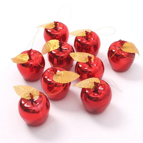

4 * 4 cm red gold apples hanging decor christmas tree pendant drop decorations for home ornament 12pcs/set