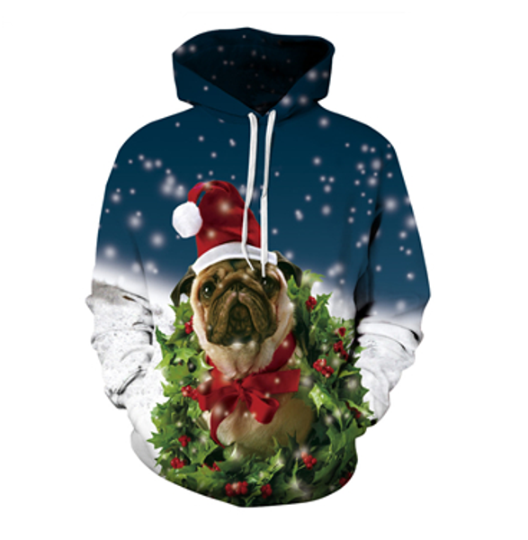 

new fashion merry christmas casual harajuku hoodies 3d print cute animal dog hoodies pullovers graphic sweatshirts a80, Black