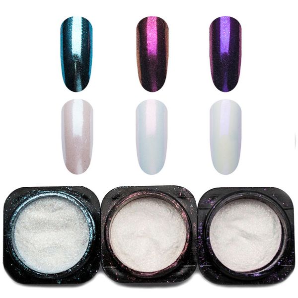

3box/set pearl shell chameleon mirror nail powder glitters diy nail art chrome pigment dust manicure decoration 4ssf3007, Silver;gold