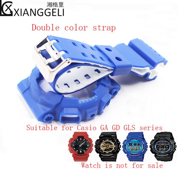 

watch accessories double color watch band for gd-100gd-110 ga-100 /120 sports resin strap shell, Black;brown