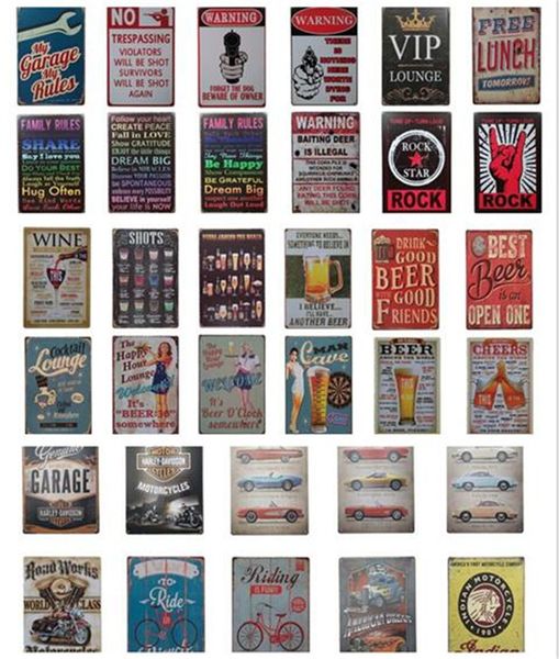 

20pcs retro plate metal different themes beer motor vintage craft tin sign retro metal painting poster bar pub wall art g236