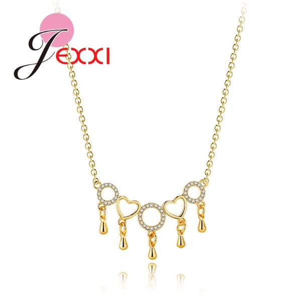 

jexxi gold color heart with round design korean styles women 925 sterling silver wedding pendant necklace filled shining crystal