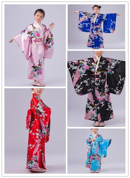 

ethnic clothing children peacock yukata girl japanese kimono dress kids haori costume traditional japones girls, Red
