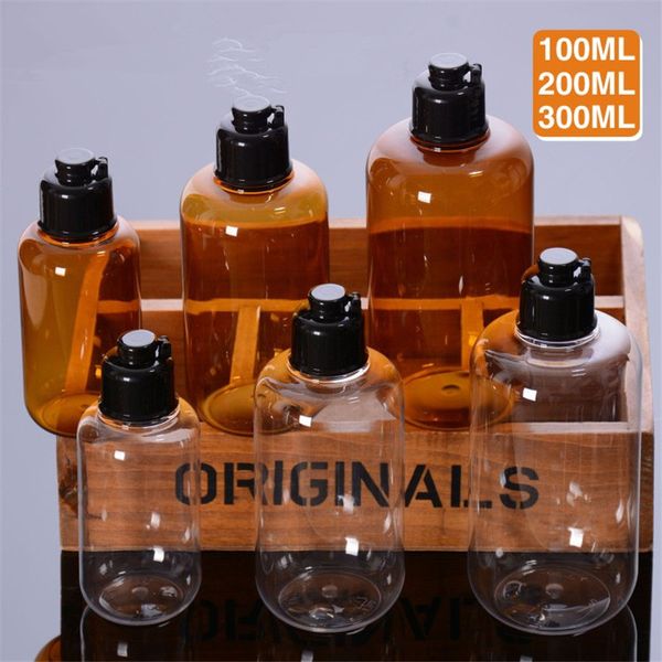 

30pcs/lot bostom fat 100ml 200ml 300ml pet amber and clear natural plastic bottles lotion containers with black flip for liquid toner