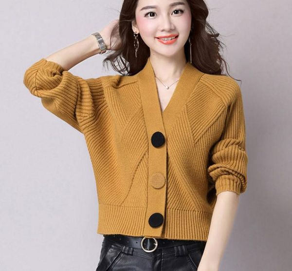 

send new spring and autumn knitted coat women's cardigan short loose and comfortable korean long sleeved v collar sweater, White;black