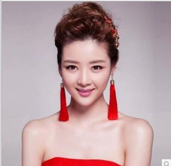 

korean fashion trendsetter exaggerated tassel earrings accessories bride, Silver
