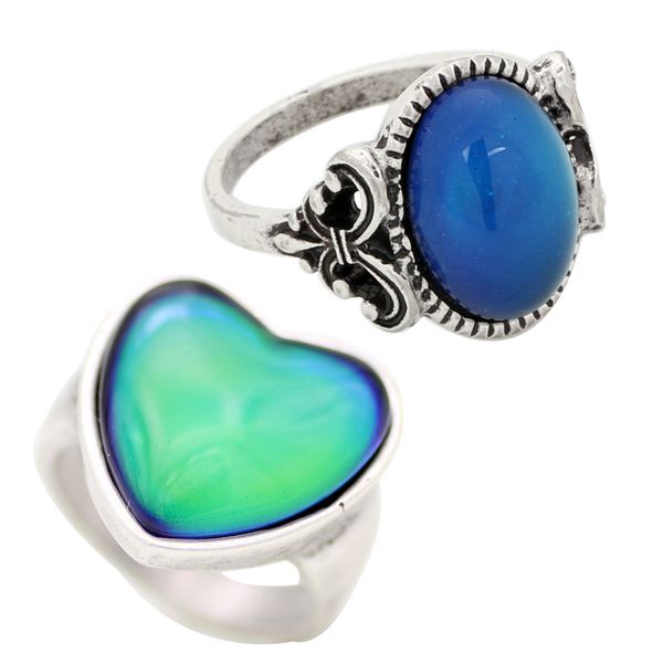 

popular lovers mood stone ring bohemia retro emotion feeling color change rings rs008-056, Golden;silver