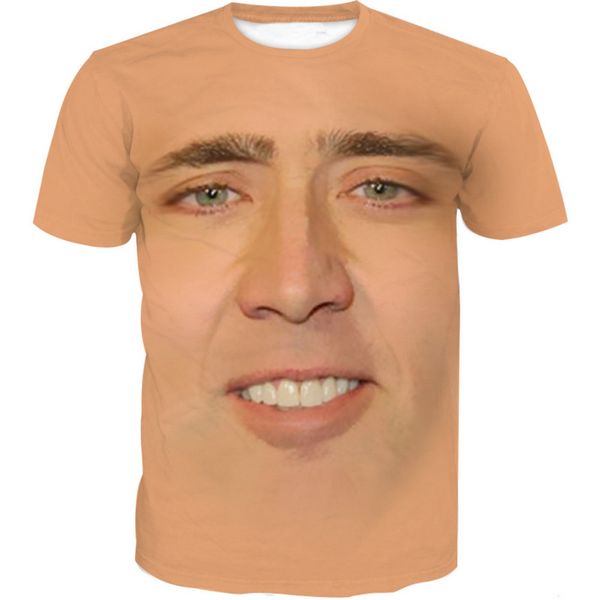 

fashionthe giant blown up face of nicolas cage t-shirt funny 3d printed women/men short sleeve t-shirt casual k302, White;black
