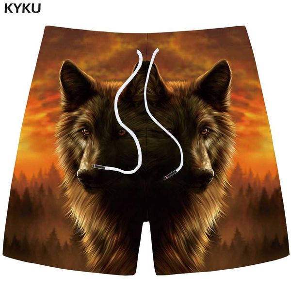 

kyku wolf shorts men animal forest beach short pants cargo sky 3d printed shorts casual hip hop mens summer high quality, White;black