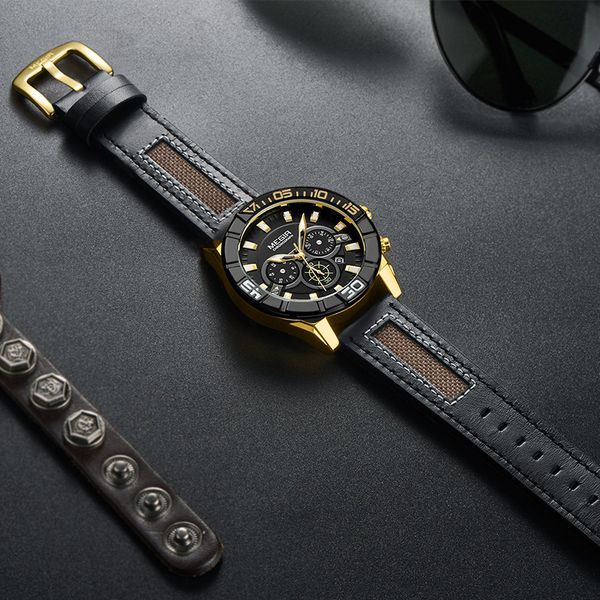 

megir men creative fashion luxury brand quartz wristwatches chronograph sports watches man clock relogio masculino, Slivery;brown