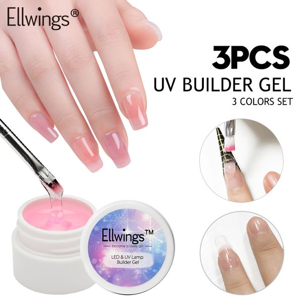 

ellwings 3 colors set uv builder gel soak off uv nail gel varnish dry fast semi permanent nails extension glue nail polish, Red;pink