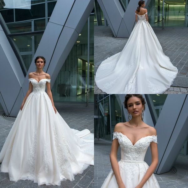 

modest country wedding dresses off shoulder lace appliques a line sweep train beach bridal gowns custom made bohemian wedding dress, White