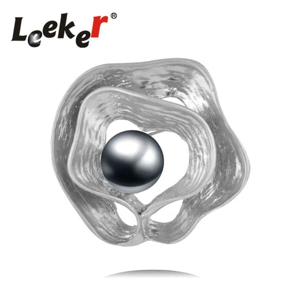 

leeker vintage silver color metal hollow brooches pins with simulated pearl women wedding party dress jewelry 96019 lk1, Gray