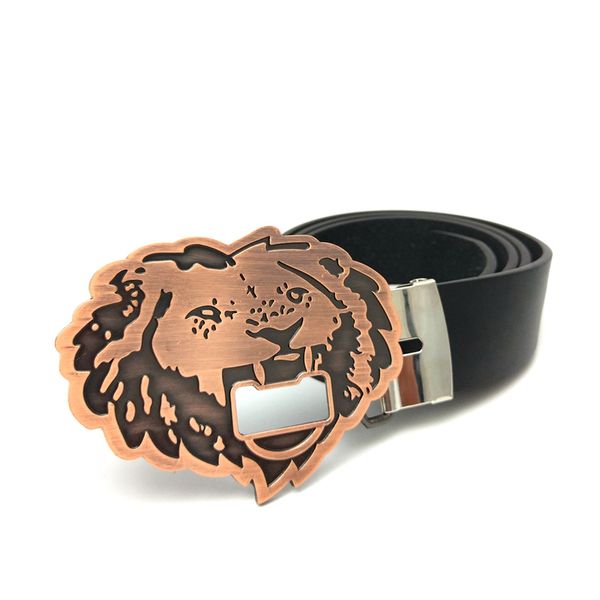 

drop shipping men belt designer belts men lion belt buckle black pu leather mens clothing accessories, Black;brown