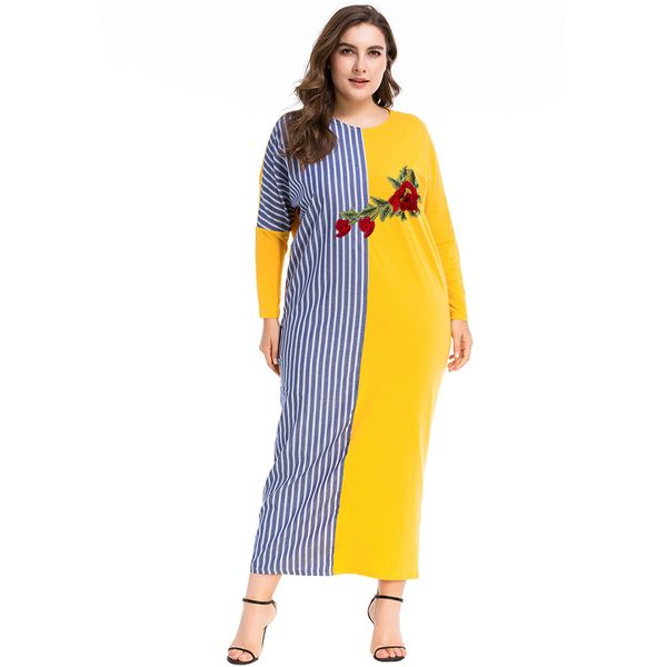 

3185436 big code contrast embroidery muslim women color matching bat sleeve plus size loose large women's dress middle east muslims rob, Red