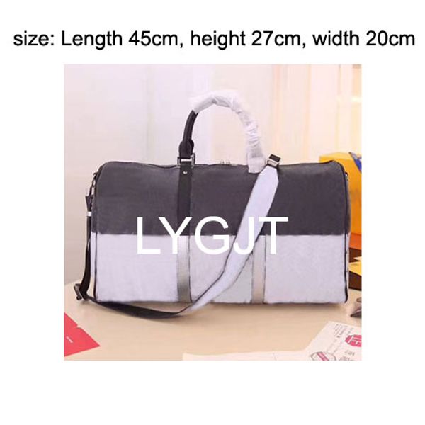 

kepal duffel bags brand designer travel handbag for men women genuine leather black with silver luggage bag 45cm