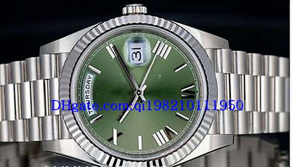 

christmas gift men's watches 228239 18k white gold olive green dial 40mm - new, Slivery;brown