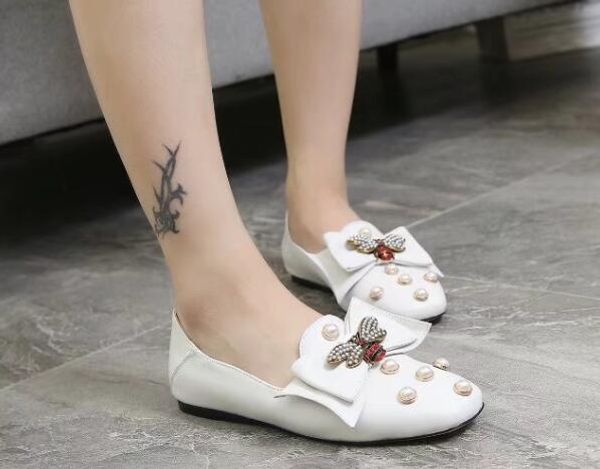 

dust 505291 studs,metal flat pumps with women receipt shoes,pearls bag bee,point toe,with box leather bow ballet mtujp, Black