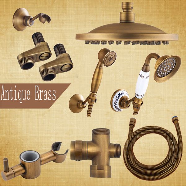 

wholesale bathroom accessories 8" brass shower head antique brass shower hose hand