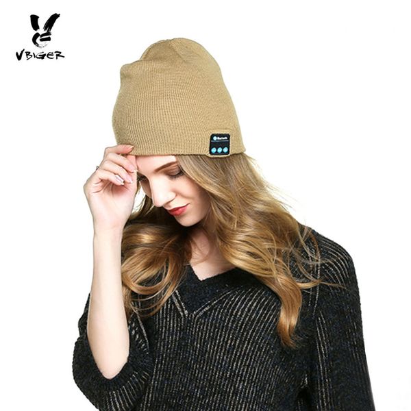 

vbiger women wireless bluetooth knit smart cap hat skullies beanies rechargeable winter hat cap with handsstereo earphone, Blue;gray