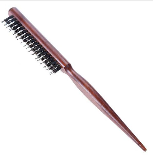 

pro salon wood handle natural boar bristle hair brush fluffy comb anti loss hairdressing hairstyling barber tool, Silver