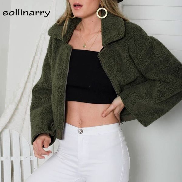 

sollinarry suede autumn winter 2018 casual jacket short teddy fluffy lamb jackets coats women basic solid harajuku coat, Black;brown