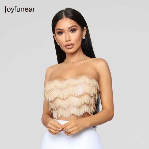 

joyfunear autumn new backless strapless crop women casual party layers glitter tank beach crop five colors, White