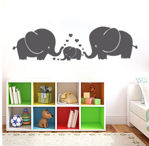 Three Cute Elephants Parents And Kid Family With Hearts Wall Decals Baby Nursery Decoration Wall Stickers For Kids Room Decor 30 76 Cm Banksy Wall