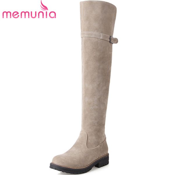 

memunia over the knee boots college style fashion shoes in autumn winter flock zip womens boots med heels big size 34-43, Black