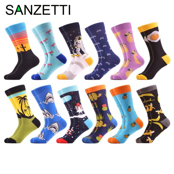 

sanzetti 12 pairs/lot funny bicycle cactus pattern crew skateboard socks colorful men's combed cotton casual dress wedding socks, Black