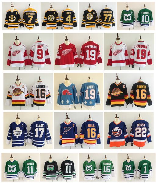 

vintage mike liut ron francis kevin dineen patrick verbeek bobby orr ray bourque phil esposito boston bruins hartford whalers hockey jerseys, Black;red
