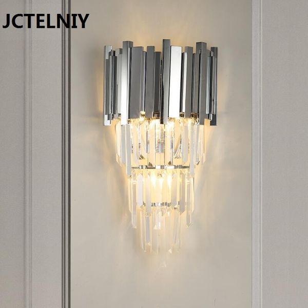 

new Modern Crystal Living Room Wall Lamp Bedroom Silver Lighting Villa Aisle Wall Lighting