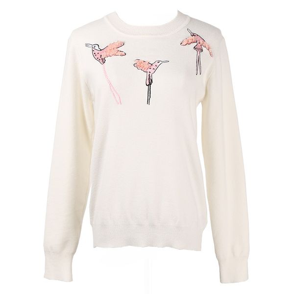 Acheter 2018 Noir Blanc Oiseaux Broderie Perles Paillettes Marque Luxious Même Style Manches Longues O Cou Top Pull Mince Femme Pull 62 De 4513 Du
