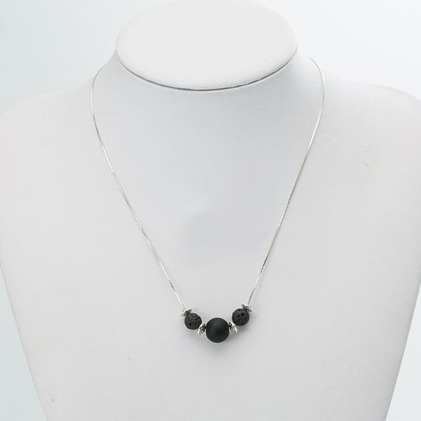 

fashion black lava stone necklace aromatherapy essential oil diffuser necklace for women jewelry party gift, Silver