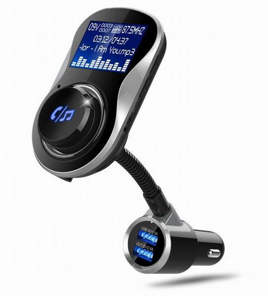 

wireless bluetooth car fm transmitter large lcd screen car kit support navigation and voltage monitor with usb fast charger for smartphone