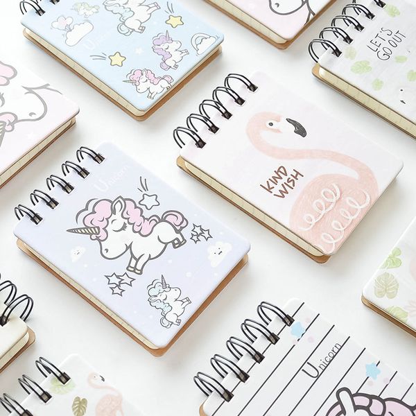 

cute kawaii cartoon unicorn flamingo spiral mini notanimal diary book portable notepad stationery office school supplies, Purple;pink