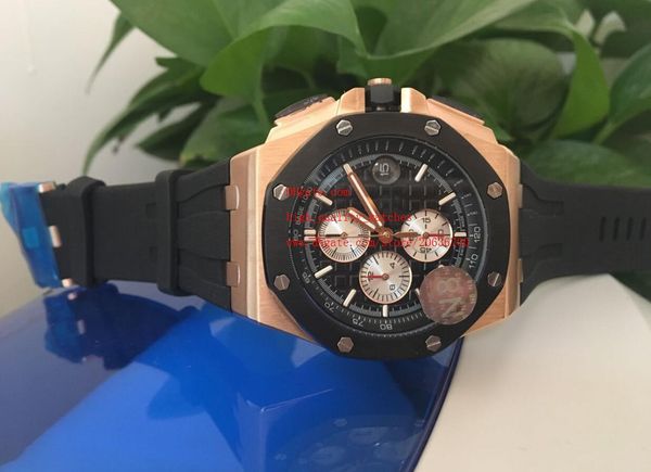 

factory supplier luxury rose gold 42mm japanese quartz chronograph black rubber black dial mens men's watch watches, Slivery;brown