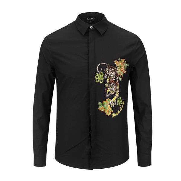 

golden tiger sleeves embroidery shirt men's tigers down mountain shirts long sleeve 3d embroidering men shirt business clothes, White;black