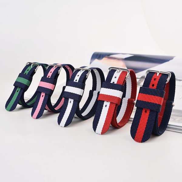 

universal nylon mesh strap couple watch band suitable for men and women woven canvas watches steel buckle, Black;brown