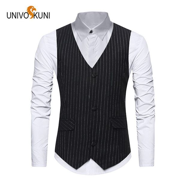 

univos kuni fashion stripe slim business casual mens suit vest sleeveless single breasted vests large size men's suit vests h163, Black;white