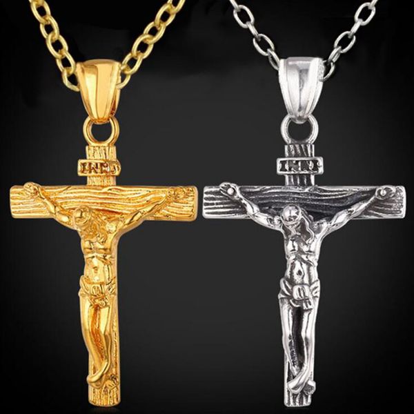 

mic 10pcs european and american fashion jewelry men's jesus christ cross crucifix pendant necklace, Silver