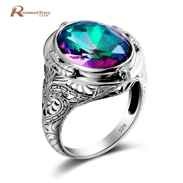 

retro austrian crystal mystic rainbow z cz ring wedding party 925 sterling silver ring vintage women promise bridal jewelry, Golden;silver