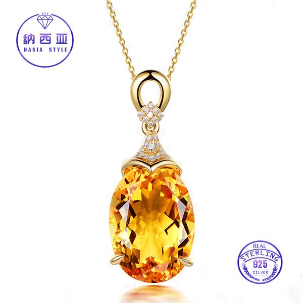 

sterling silver 925 pendant necklace for women fine jewelry yellow citrine chain wedding engagement party valentine day gift s18101308
