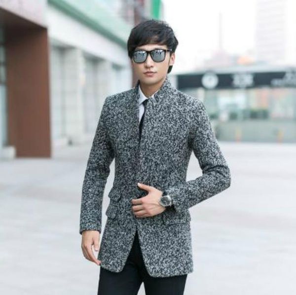 

winter korean casual woolen coat men trench coats long sleeves overcoat mens cashmere coat casaco masculino england autumn 45656, Black